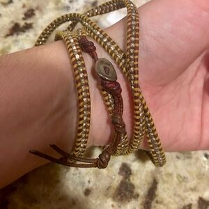 Chan Luu Leather and Gold Beaded Multi-Wrap Bracelet